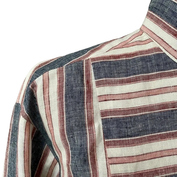 Frame Linen Striped Bib Button Down Shirt Oversized Gray Pink Cream Size XS - Picture 6 of 16